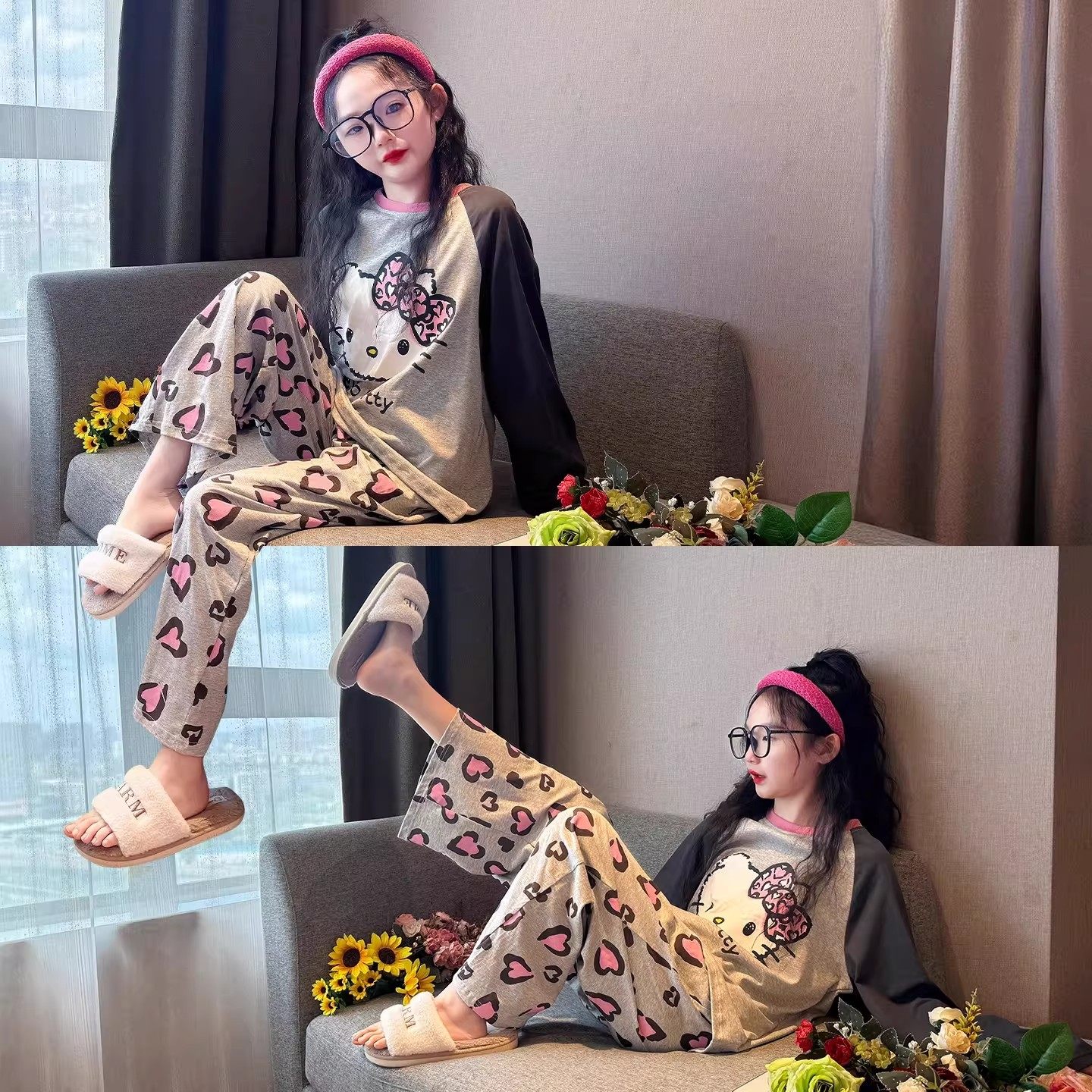 女童睡衣春秋2025新款初中生女孩家居服女大童青少年秋冬纯棉套装,童装/婴儿装/亲子装,家居服套装,淘宝优惠券,粉丝福利购,淘宝优惠卷