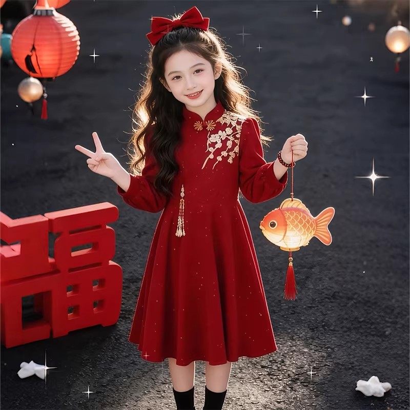 女童新年连衣裙加厚冬装2025新款儿童新中式公主裙女孩红色礼服裙,童装/婴儿装/亲子装,连衣裙,淘宝优惠券,粉丝福利购,淘宝优惠卷