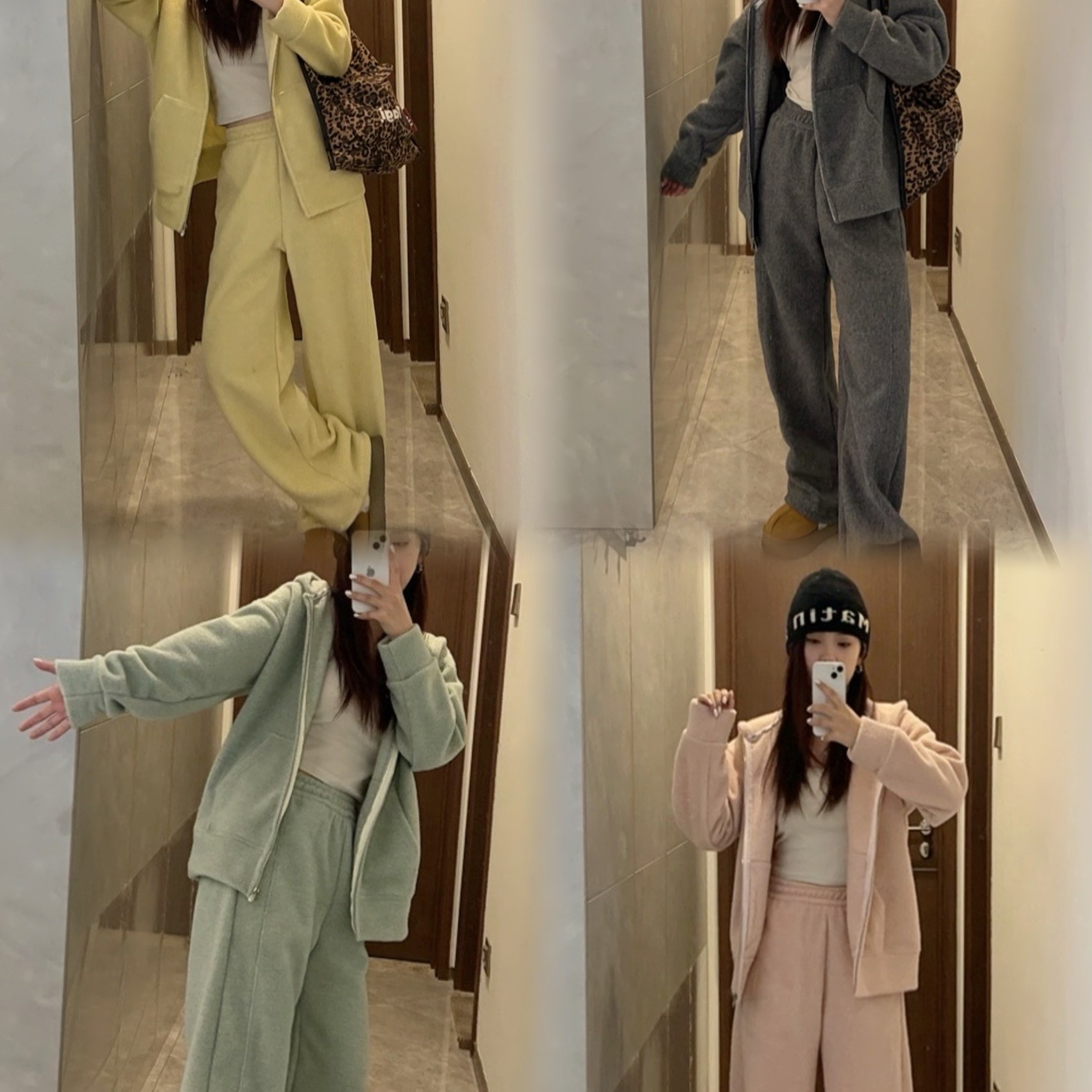 韩Egg冬季脚口两穿卫裤保暖简约一条过冬显瘦束脚裤休闲裤高腰