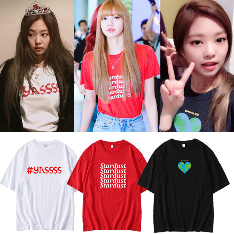 blackpink金智妮lisa同款宽松半袖衣服男女士夏装短袖印花t恤