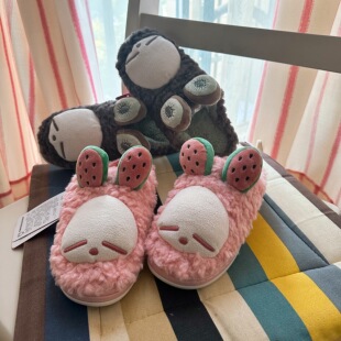 流氓兔情侣棉拖鞋秋冬季鞋卡通女士保暖防滑厚底毛拖鞋男室内家居