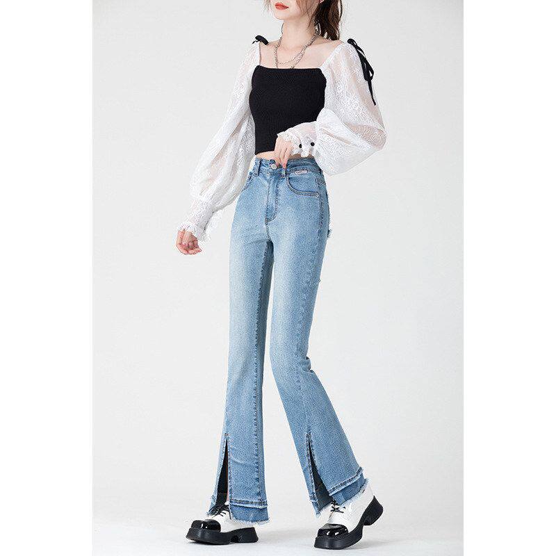复古蓝喇叭裤牛仔裤女2026年夏季新款小个子高腰显瘦弹力微喇裤子