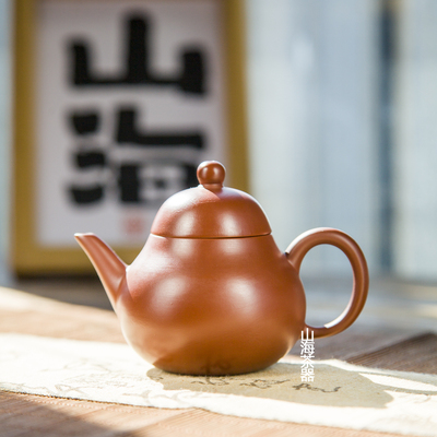 潮州手拉壶朱泥壶梨壶原矿朱泥单丛茶壶紫砂壶茶具泡茶专用
