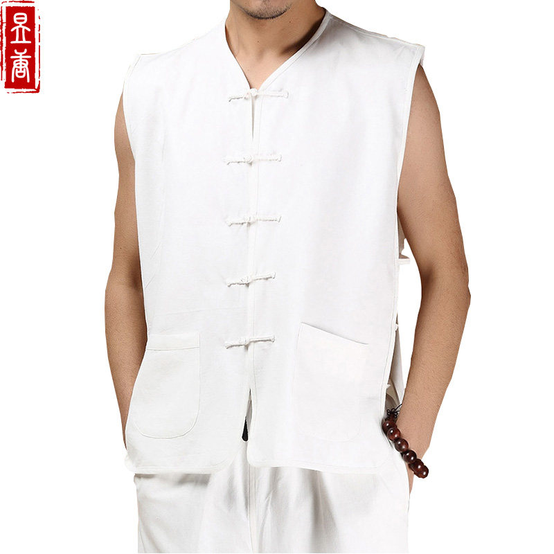 复古唐装马褂男夏季无袖上衣中老年坎肩盘扣对襟中式马甲纯棉背心