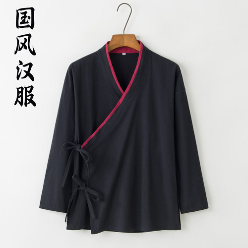 男士汉服棉麻上衣交领右衽外套