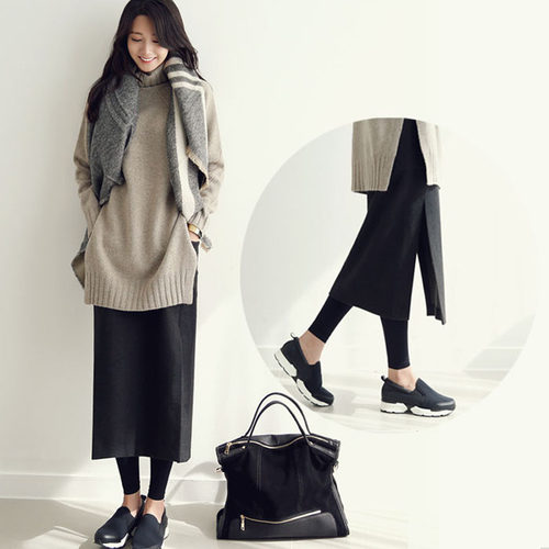 口袋半身裙高腰裙中长款文艺H