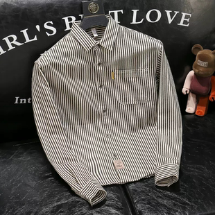 男ins痞帅男装 衬衫 高级感潮牌宽松休闲百搭衬衣外套 条纹长袖 秋装