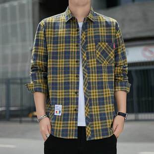 潮牌宽松大码 格子衬衫 新款 春秋季 衬衣痞帅潮流高级休闲外套 男长袖