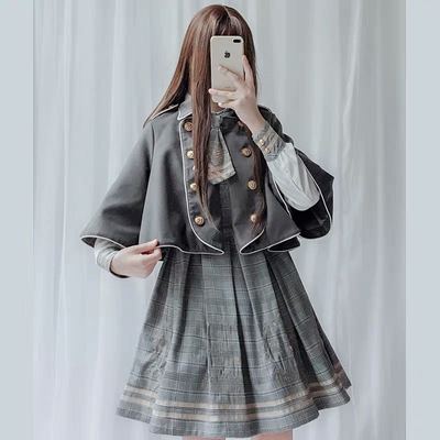 taobao agent Woolen dress with sleeves, Japanese trench coat, set, with little bears, Lolita style, with embroidery, long sleeve