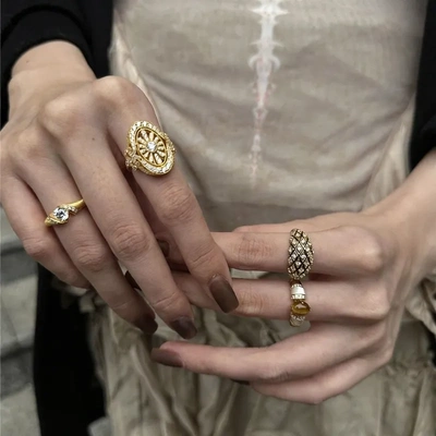 中古vintage戒指时尚老钱风金色戒指轻奢复古高级感开口戒