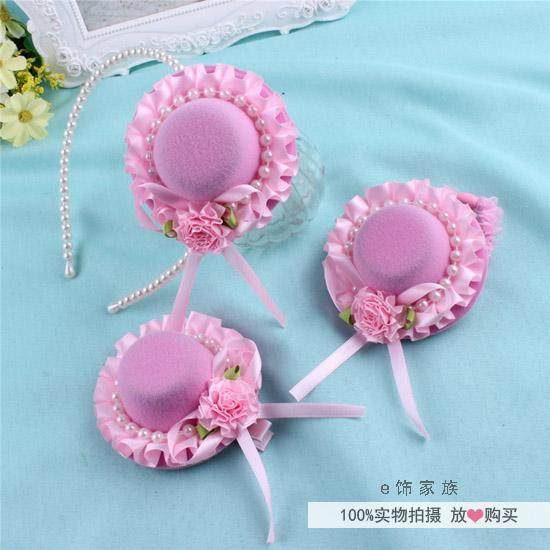 韩版女童珍珠花朵小礼帽发夹顶夹 儿童刘海夹头发造型饰品