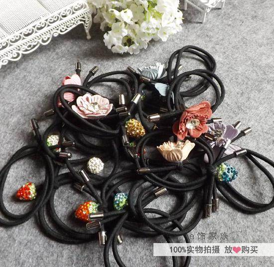 韩版头饰甜美百搭头绳 水钻花朵发圈发绳扎发皮筋头花头饰品