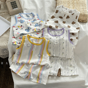 套装 背心短裤 分体婴儿公主裙子女童连衣裙宝宝睡衣 男童夏季 姐弟装