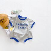 2026夏季 婴儿连体衣短袖 字母印花婴童宝宝拼色全棉哈衣包屁爬爬服