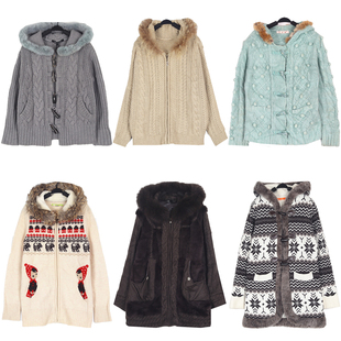 古着vintage针织毛领开衫 毛衣Y2K亚比兔毛狐马甲嬉皮废土流浪风