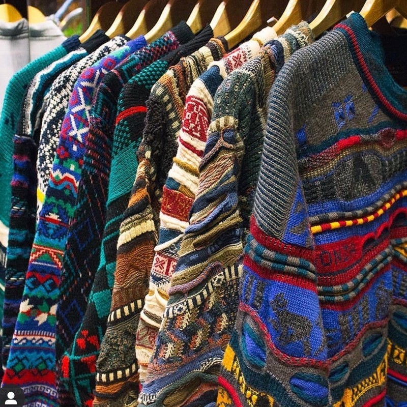 欧洲古着毛衣复古宽松波普撞色七彩霹雳苦瓜纹男女外套羊毛立体11