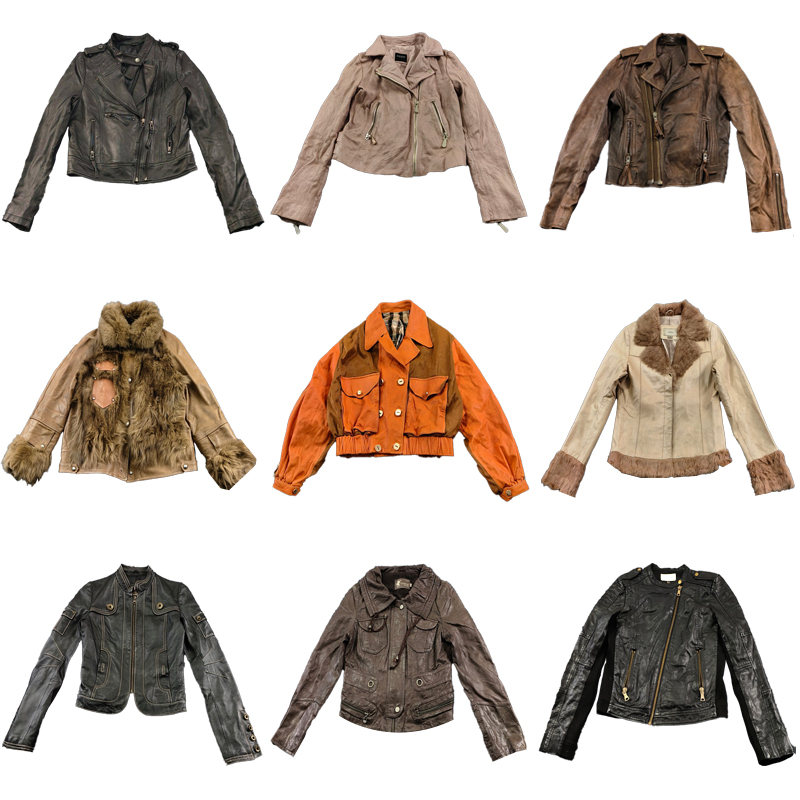 古着女士皮衣机车短款绵羊皮外套