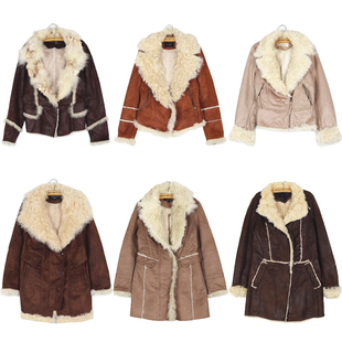 古着麂皮绒羊羔毛皮毛一体复古保暖加厚外套嬉皮士废土流浪风孤品