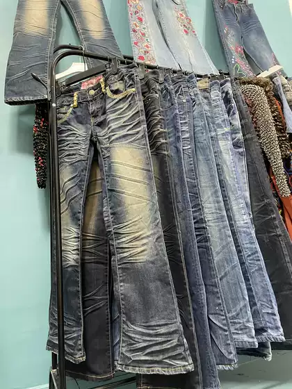 Vintage Foreign Trade Y2K Millennial Subculture Y2K Punk Straight Low-Rise Flared Denim Pants with Embroidery K