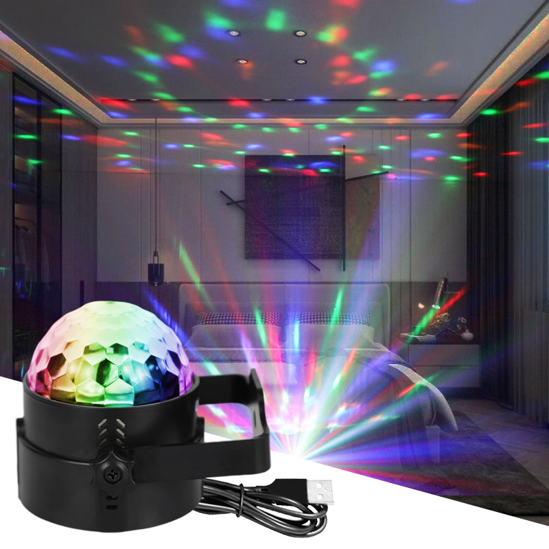 舞台灯光射灯演出灯七彩旋转灯家用迷你魔球声控房间蹦迪爆闪彩灯