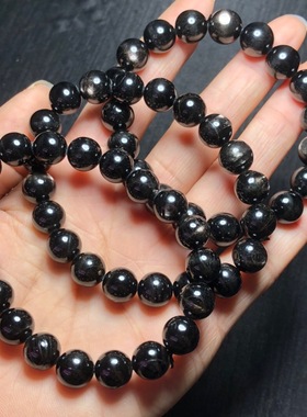 天然古埃及金运石单圈手链十字眼星光猫眼黑银线男士女款水晶手串