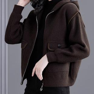 妈妈短款双面毛呢大衣女士春装2025新款小个子冬季呢子连帽短外套