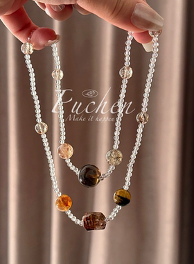 「财禄子」财富寓意/吸金守住/三圈手串项链美拉德茶晶黑金超七