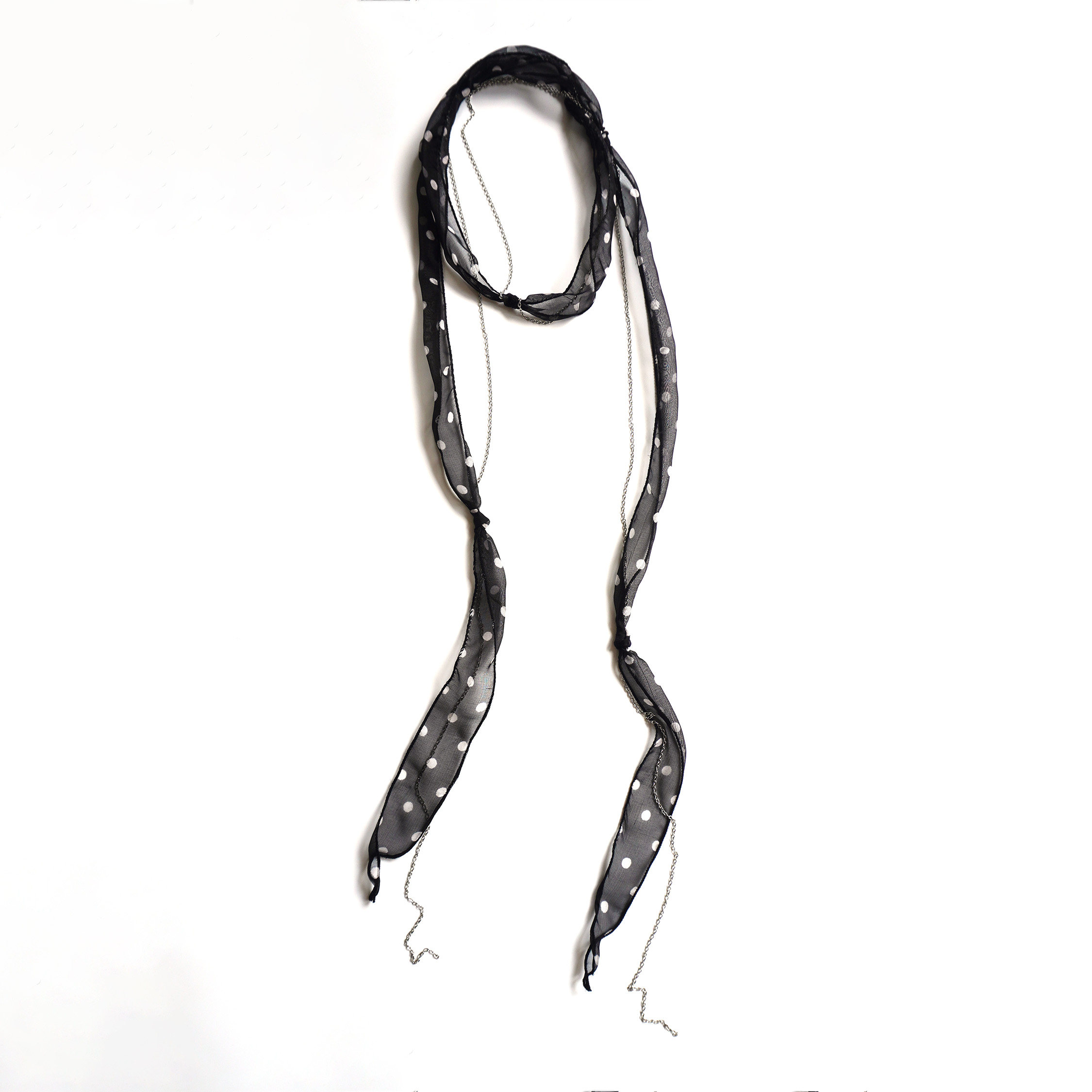 设计感细窄波点丝巾长条系脖高级感夏薄款真丝链条装饰腰带配饰图片