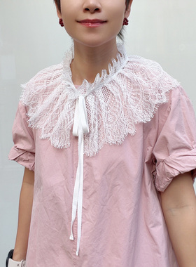 法式甜美风白色假领娃娃领假领子蕾丝女减龄百搭上衣黑色装饰衣领