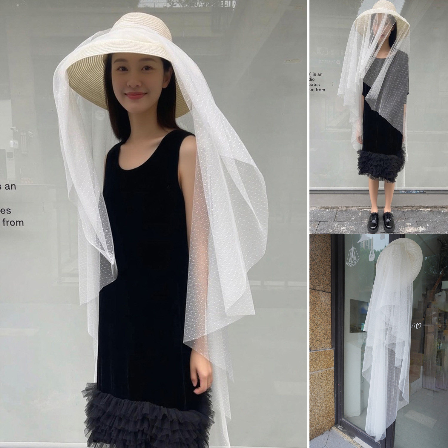 巨好看的防晒帽夏季遮阳帽女2025新款时尚百搭优雅面纱大沿草帽