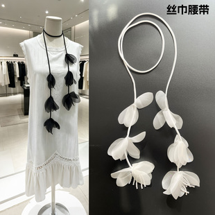 轻奢浪漫韩版花朵丝巾女春季连衣裙腰带腰链装饰颈带小众设计感