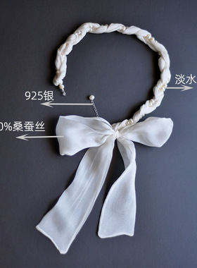 白色蝴蝶结真丝丝巾项链
