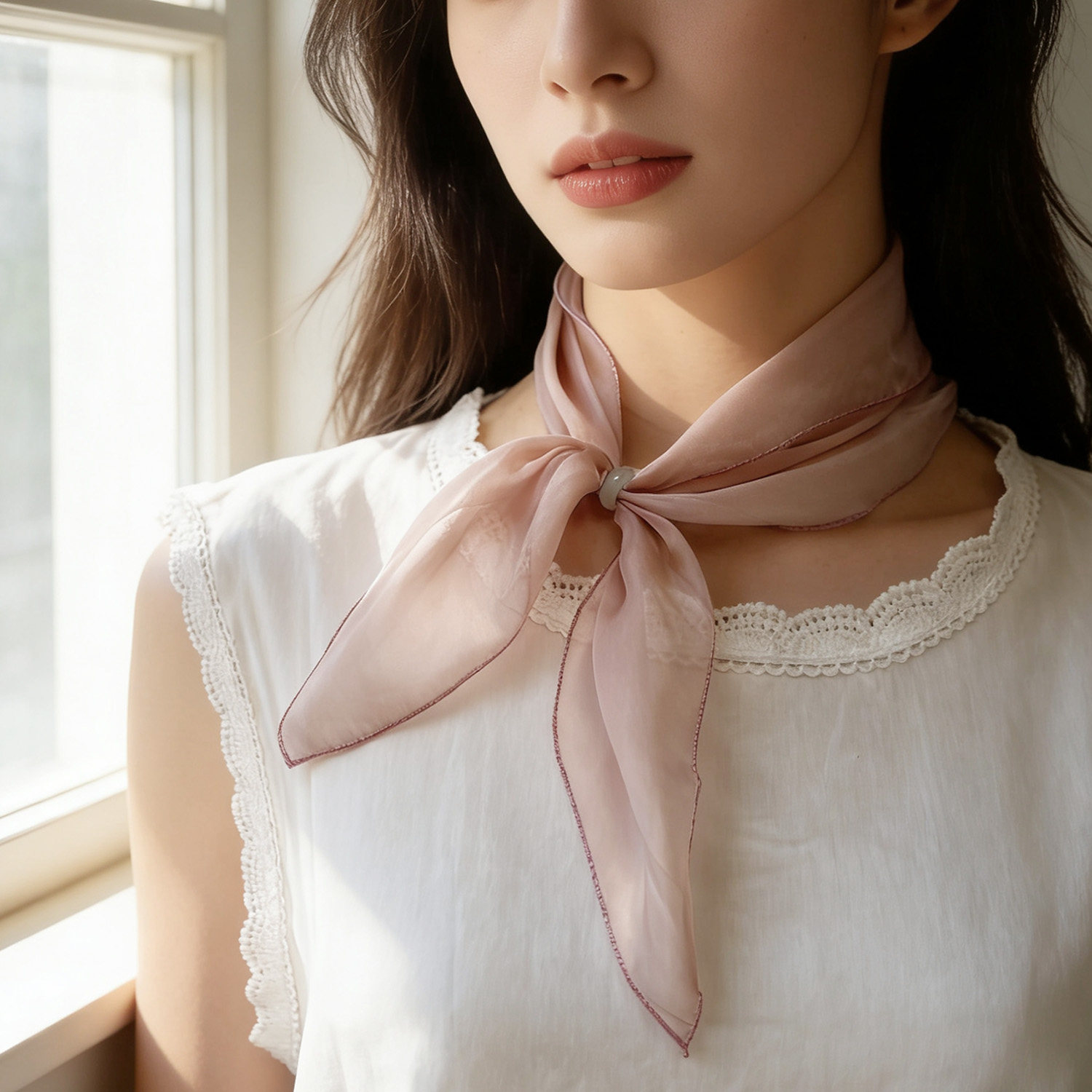 韩版桑蚕丝小丝巾女甲状腺遮疤丝巾项链春夏百搭真丝护颈小围巾
