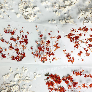 手帐分装胶带s32寒梅冬绽景物志白红花PET古风素材账流麻贴纸咕卡