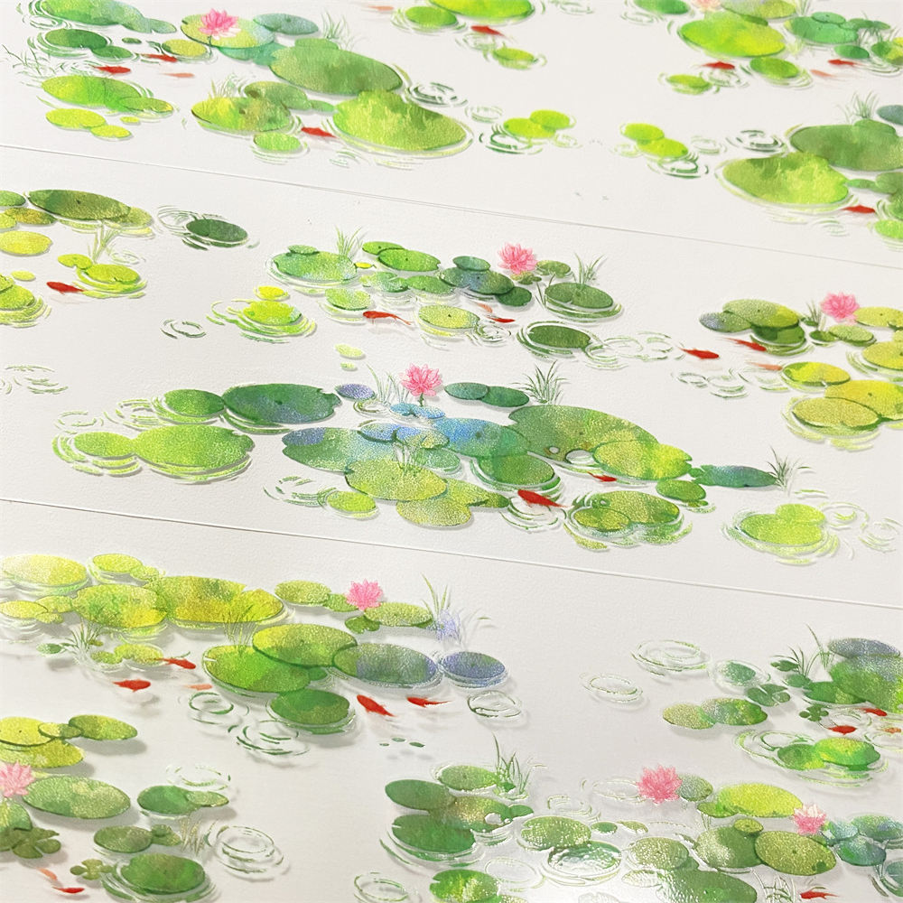 手帐分装胶带i18浮萍溪年工作室荷叶花PET古风素材账流麻贴纸咕卡