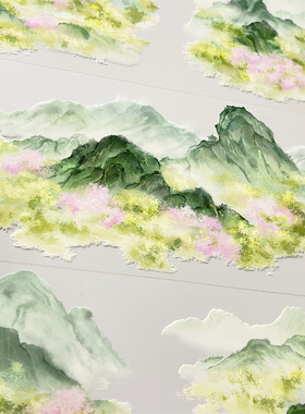 手帐分装胶带k72一山春色世安工作室 PET古风素材账流麻贴纸咕卡