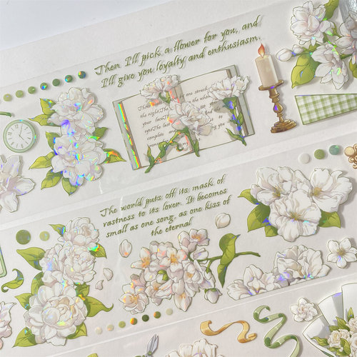 手帐分装胶带c80素馨五宝花鸟笼下午茶贝壳光PET素材账流麻贴纸咕