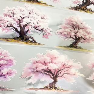 手帐分装胶带z27粉樱绮树江月令樱花树古风PET素材账流麻贴纸咕卡