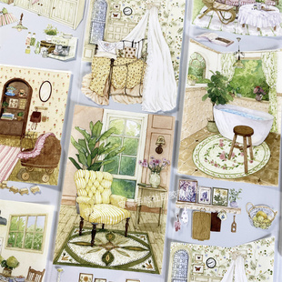 手帐分装 胶带a278恬静闲居studioVI室内造景PET素材账手机壳贴纸