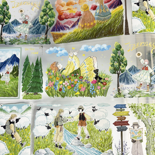 手帐分装胶带山涧启程欣甜工作室高原绵羊PET素材账流麻贴纸咕卡