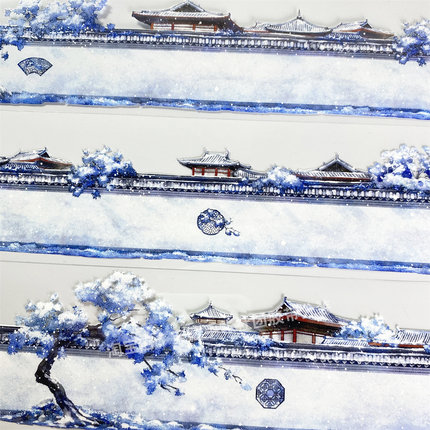 手帐分装胶带t29墙边冬雪zero故宫城树PET古风素材账流麻贴纸咕卡