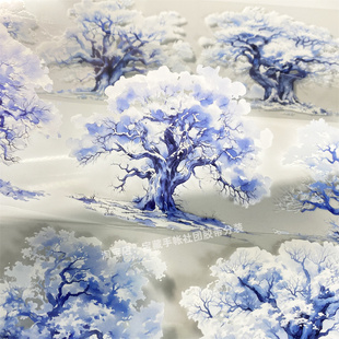 手帐分装胶带a259霜华逸木江月令雪蓝白树古风PET素材账流麻贴纸