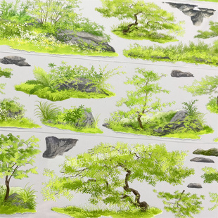 手帐分装胶带a160灌木丛世安工作室古风草树PET素材账流麻diy贴纸