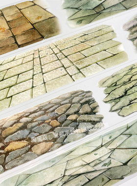 手帐分装胶带v81且将行2zero地砖杂草古风PET素材账流麻贴纸咕卡