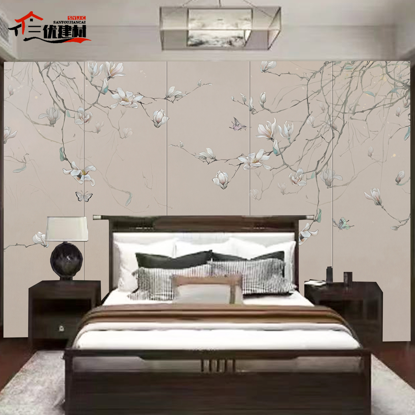 宋式美学新中式电视硬包背景墙