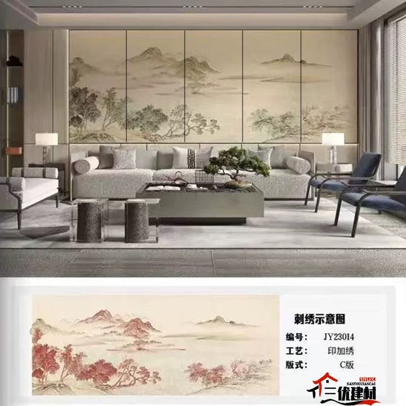 中式客厅电视沙发床头卧室酒店玄关刺绣硬包背景墙宋氏硬包打印画,家装主材,背景墙软包,淘宝优惠券,粉丝福利购,淘宝优惠卷