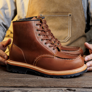 1907工装靴固特异头层牛皮疯马皮复古阿美咔叽英伦高帮马丁靴短靴