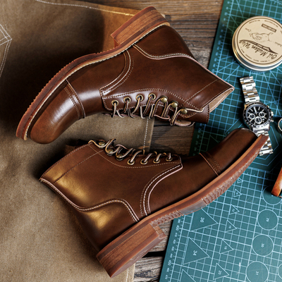 美式复古8111工装靴男马丁靴阿美咔叽真皮短靴伞兵靴疯马皮机车靴