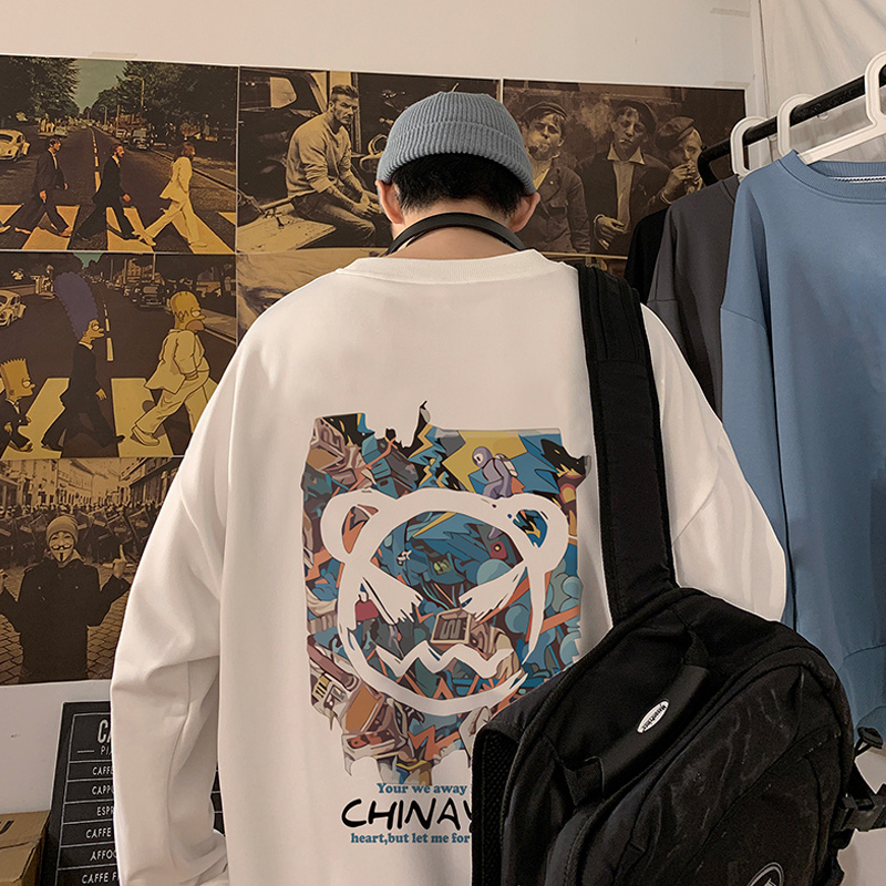 W336P35加绒45新品潮牌恶魔笑脸卫衣男潮ins长袖打底衫图片