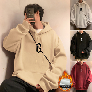 CM053P60加绒65新品情侣宽松潮流纯棉连帽卫衣加绒保暖帽衫外套图片
